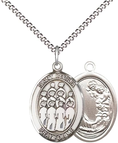 Everlasting Light Jewelry Medium Women's Pewter Saint Cecilia Choir Pendant Necklace on 18-inch Rhodium-Plated Lite Curb Brass Chain – Patron Saint of Musicians & Singers – Velvet Gift Box Included