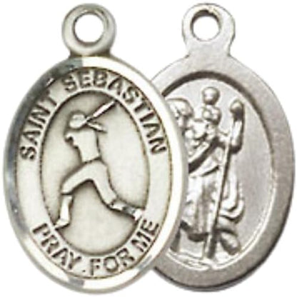 Everlasting Light Jewelry Medium Women's Pewter Saint St. Sebastian Softball Pendant Necklace on 18- inch Rhodium- Plated Lite Curb Brass Chain – Patron Saint St. of Athletes & Soldiers, Catholic Medal – Velvet Gift Box Included