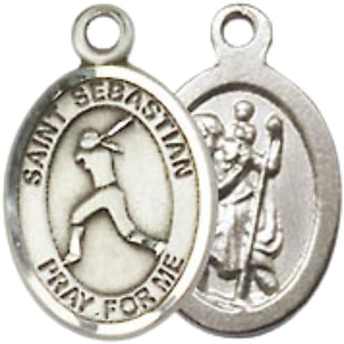 Everlasting Light Jewelry Medium Women's Pewter Saint St. Sebastian Softball Pendant Necklace on 18- inch Rhodium- Plated Lite Curb Brass Chain – Patron Saint St. of Athletes & Soldiers, Catholic Medal – Velvet Gift Box Included