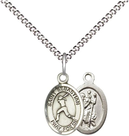 Everlasting Light Jewelry Medium Women's Pewter Saint St. Sebastian Softball Pendant Necklace on 18- inch Rhodium- Plated Lite Curb Brass Chain – Patron Saint St. of Athletes & Soldiers, Catholic Medal – Velvet Gift Box Included