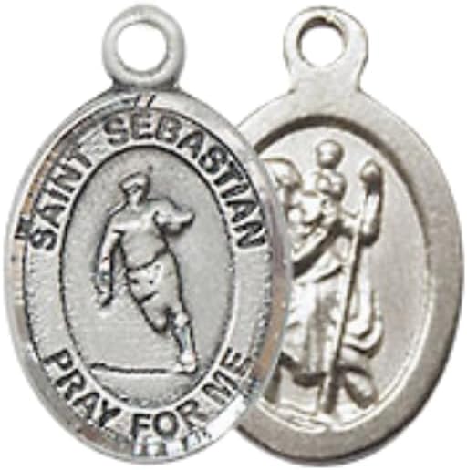 Everlasting Light Jewelry Medium Women's .925 Sterling Silver Saint St. Sebastian Rodeo Pendant Necklace on 18 Inch Rhodium Plated Lite Curb Brass Chain – Patron Saint St. of Athletes/Soldiers, Catholic Medal – Velvet Gift Box Included