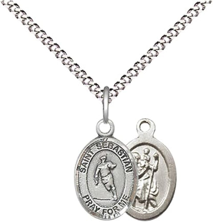 Everlasting Light Jewelry Medium Women's .925 Sterling Silver Saint St. Sebastian Rodeo Pendant Necklace on 18 Inch Rhodium Plated Lite Curb Brass Chain – Patron Saint St. of Athletes/Soldiers, Catholic Medal – Velvet Gift Box Included