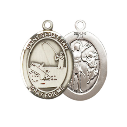 Medium Women's Sterling Silver Saint Sebastian Football Pendant Necklace on 18" Rhodium Plated Lite Curb Brass Chain – Patron Saint of Athletes & Soldiers – Velvet Gift Box Included