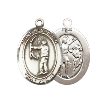 Everlasting Light Jewelry Medium Women's Sterling Silver Saint Sebastian Archery Pendant Necklace on 18" Rhodium Plated Lite Curb Brass Chain – Patron Saint of Athletes & Soldiers – Velvet Gift Box Included