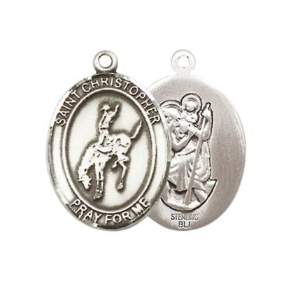 Medium Women's .925 Sterling Silver Saint St. Christopher Rodeo Pendant Necklace on 18 Inch Rhodium Plated Lite Curb Brass Chain – Patron Saint St. of Travelers & Motorists, Catholic Medal – Velvet Gift Box Included