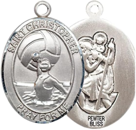 Everlasting Light Jewelry Medium Women's Pewter Saint St. Christopher Water Polo- Women Pendant Necklace on 18- inch Rhodium- Plated Lite Curb Brass Chain – Patron Saint St. of Travelers, Catholic Medal – Velvet Gift Box Included