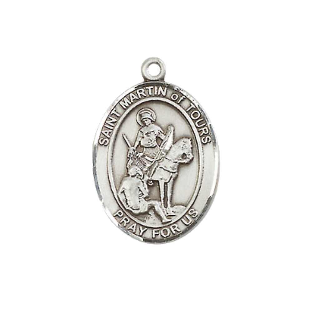 Everlasting Light Jewelry Medium Women's Sterling Silver Saint Martin of Tours Pendant Necklace on 18" Rhodium Plated Lite Curb Brass Chain – Patron Saint of Reformed Alcoholics – Velvet Gift Box Included