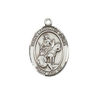 Everlasting Light Jewelry Medium Women's Pewter Saint St. Martin of Tours Pendant Necklace on 18- inch Rhodium- Plated Lite Curb Brass Chain – Patron Saint St. of Reformed Alcoholics, Catholic Medal – Velvet Gift Box Included