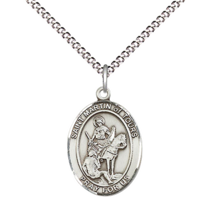 Everlasting Light Jewelry Medium Women's Pewter Saint St. Martin of Tours Pendant Necklace on 18- inch Rhodium- Plated Lite Curb Brass Chain – Patron Saint St. of Reformed Alcoholics, Catholic Medal – Velvet Gift Box Included