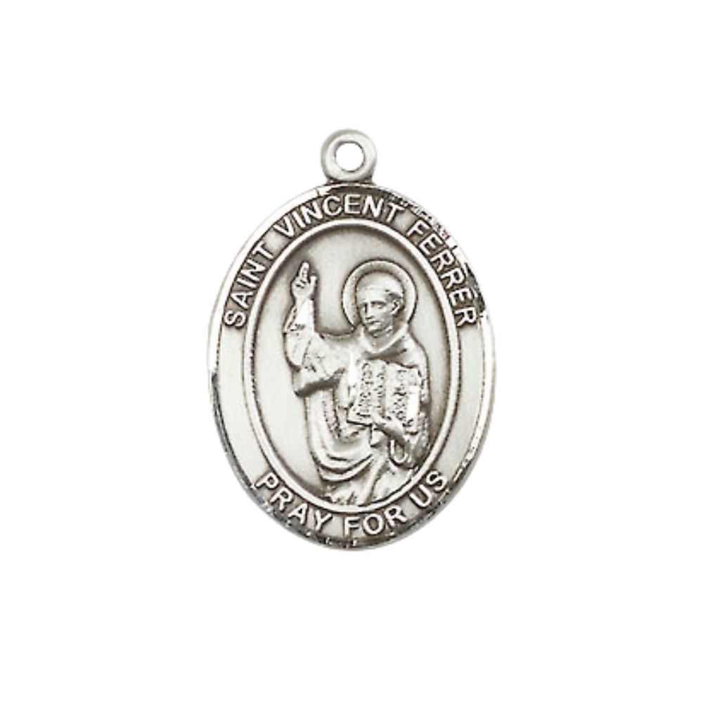 Everlasting Light Jewelry Medium Women's Pewter Saint St. Vincent Ferrer Pendant Necklace on 18- inch Rhodium- Plated Lite Curb Brass Chain – Patron Saint St. of Construction Workers, Catholic Medal – Velvet Gift Box Included