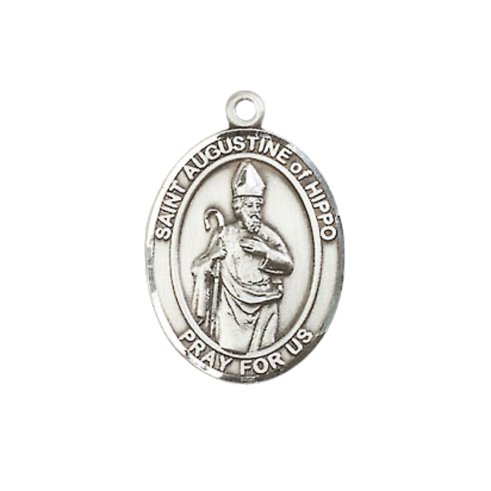 Everlasting Light Jewelry Medium Women's Pewter Saint St. Augustine of Hippo Pendant Necklace on 18- inch Rhodium- Plated Lite Curb Brass Chain – Patron Saint St. of Brewers & Theologians, Catholic Medal – Velvet Gift Box Included
