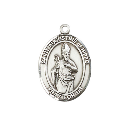 Everlasting Light Jewelry Medium Women's Pewter Saint St. Augustine of Hippo Pendant Necklace on 18- inch Rhodium- Plated Lite Curb Brass Chain – Patron Saint St. of Brewers & Theologians, Catholic Medal – Velvet Gift Box Included