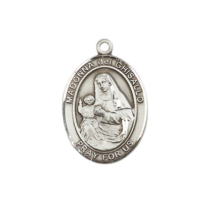 Everlasting Light Jewelry Medium Women's .925 Sterling Silver Saint St. Madonna Del Ghisallo Pendant Necklace on 18 Inch Rhodium Plated Lite Curb Brass Chain – Patron Saint St. of Cyclists, Catholic Medal – Velvet Gift Box Included
