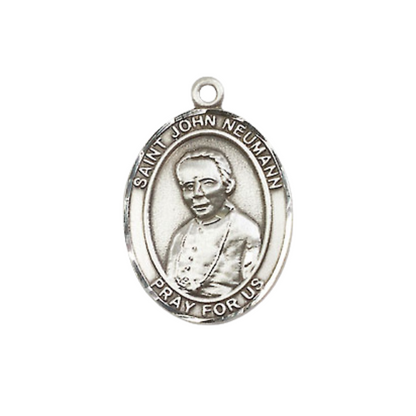 Everlasting Light Jewelry Medium Women's Pewter Saint St. John Neumann Pendant Necklace on 18- inch Rhodium- Plated Lite Curb Brass Chain – Patron Saint St. of Catholic Education – Velvet Gift Box Included