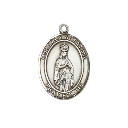 .925 Sterling Silver Our Lady of Fatima Medal Pendant on 18 Inch Rhodium Plated Lite Curb Brass Chain with Lobster Claw Clasp, Catholic Religious Necklace - Made in USA- Prayer Card Included