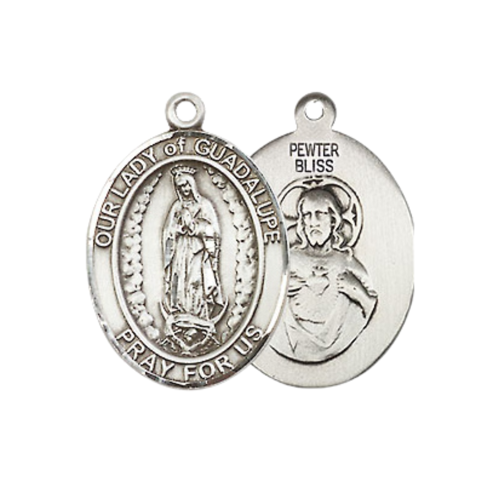 Everlasting Light Jewelry Medium Women's Pewter Our Lady of Guadalupe Pendant Necklace on 18- inch Rhodium- Plated Lite Curb Brass Chain – Catholic Religious Medal – Velvet Gift Box Included