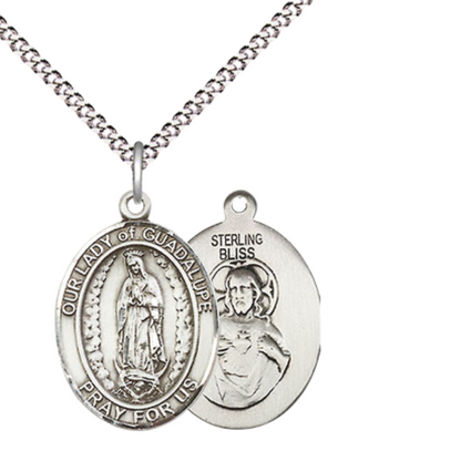 Everlasting Light Jewelry Medium Women's .925 Sterling Silver Our Lady of Guadalupe Pendant Necklace on 18 Inch Rhodium Plated Lite Curb Brass Chain – Patron Saint St. of Central America, Catholic Medal – Velvet Gift Box Included
