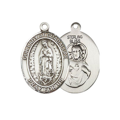Medium Men's .925 Sterling Silver Our Lady of Guadalupe Medal Pendant on 24 Inch Endless Rhodium Plated Heavy Curb Brass Chain, Catholic Religious Necklace - Made in USA- Deluxe Velvet Gift Box