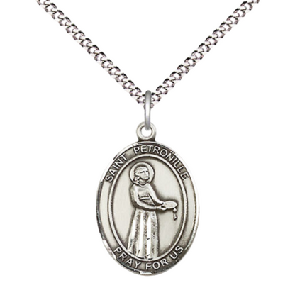 Everlasting Light Jewelry Medium Women's Pewter Saint St. Petronille Pendant Necklace on 18- inch Rhodium- Plated Lite Curb Brass Chain – Catholic Religious Medal – Velvet Gift Box Included