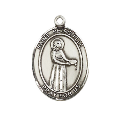 Everlasting Light Jewelry Medium Men's Pewter Saint St.Petronille Medal Pendant on 24 Inch Endless Rhodium Plated Heavy Curb Brass Chain, Catholic Religious Necklace -Made in USA- Deluxe Velvet Gift Box