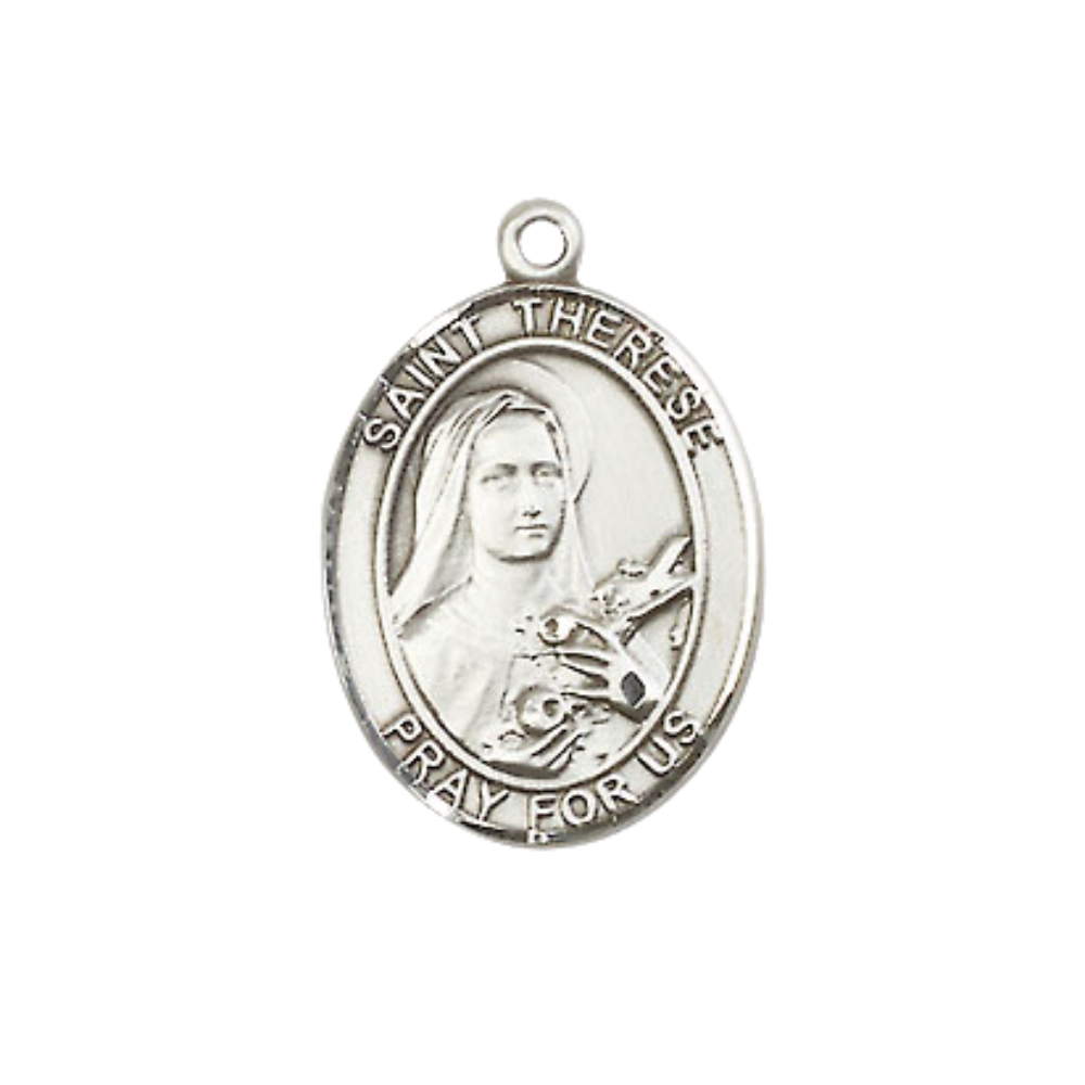 Everlasting Light Jewelry Medium Women's Pewter Saint St. Therese of Lisieux Pendant Necklace on 18- inch Rhodium- Plated Lite Curb Brass Chain – Catholic Religious Medal – Velvet Gift Box Included