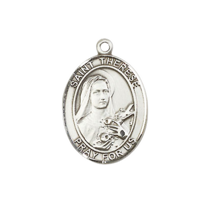 Medium Men's .925 Sterling Silver Saint St. Therese of Lisieux Medal Pendant on 24 Inch Endless Rhodium Plated Heavy Curb Brass Chain, Catholic Religious Necklace - Made in USA - Deluxe Velvet Gift Box