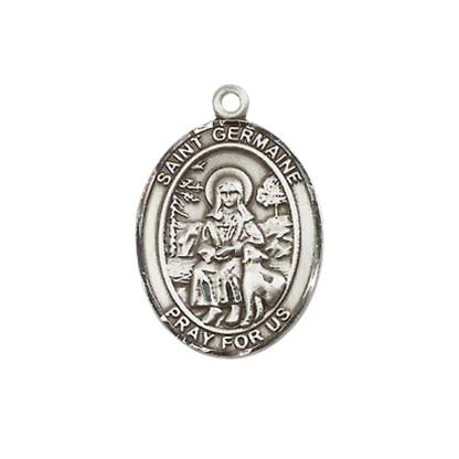 Everlasting Light Jewelry Medium Women's Pewter Saint St. Germaine Cousin Pendant Necklace on 18- inch Rhodium- Plated Lite Curb Brass Chain – Catholic Religious Medal – Velvet Gift Box Included