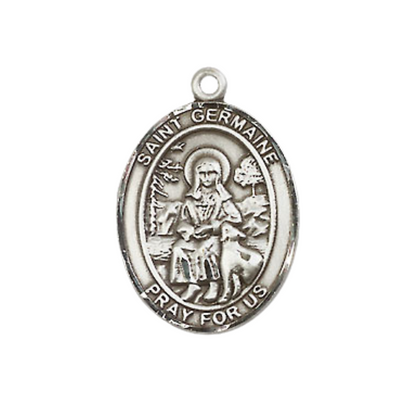 Medium Men's Pewter Saint St. Germaine Cousin Medal Pendant on 24 Inch Endless Rhodium Plated Heavy Curb Brass Chain, Catholic Religious Necklace - Made in USA- Deluxe Velvet Gift Box