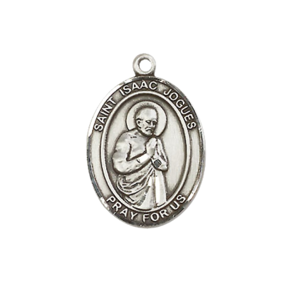 Everlasting Light Jewelry Medium Women's Pewter Saint St. Isaac Jogues Pendant Necklace on 18- inch Rhodium- Plated Lite Curb Brass Chain – Catholic Religious Medal – Velvet Gift Box Included