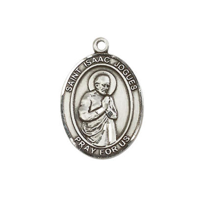 Everlasting Light Jewelry Medium Women's Pewter Saint St. Isaac Jogues Pendant Necklace on 18- inch Rhodium- Plated Lite Curb Brass Chain – Catholic Religious Medal – Velvet Gift Box Included