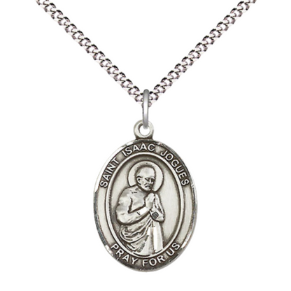Everlasting Light Jewelry Medium Women's Sterling Silver Saint Isaac Jogues Pendant Necklace on 18" Rhodium Plated Lite Curb Brass Chain – Patron Saint of The Americas – Velvet Gift Box Included