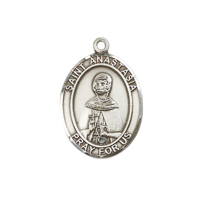 Everlasting Light Jewelry Medium Women's Pewter Saint St. Anastasia Pendant Necklace on 18- inch Rhodium- Plated Lite Curb Brass Chain – Catholic Religious Medal – Velvet Gift Box Included