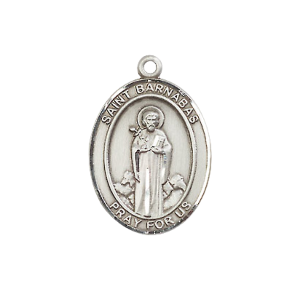 Everlasting Light Jewelry Medium Women's .925 Sterling Silver Saint St. Barnabas Pendant Necklace on 18 Inch Rhodium Plated Lite Curb Brass Chain – Patron Saint St. Against Hailstorms, Catholic Medal – Velvet Gift Box Included