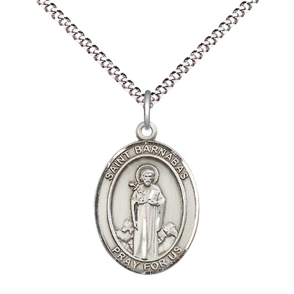 Everlasting Light Jewelry Medium Women's Pewter Saint St. Barnabas Pendant Necklace on 18- inch Rhodium- Plated Lite Curb Brass Chain – Patron Against Hailstorms, Catholic Medal – Velvet Gift Box Included