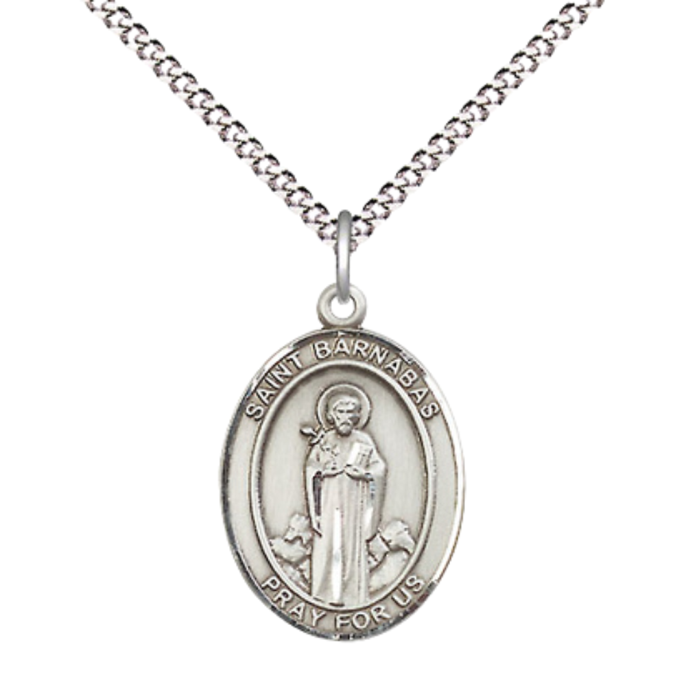 Everlasting Light Jewelry Medium Women's .925 Sterling Silver Saint St. Barnabas Pendant Necklace on 18 Inch Rhodium Plated Lite Curb Brass Chain – Patron Saint St. Against Hailstorms, Catholic Medal – Velvet Gift Box Included