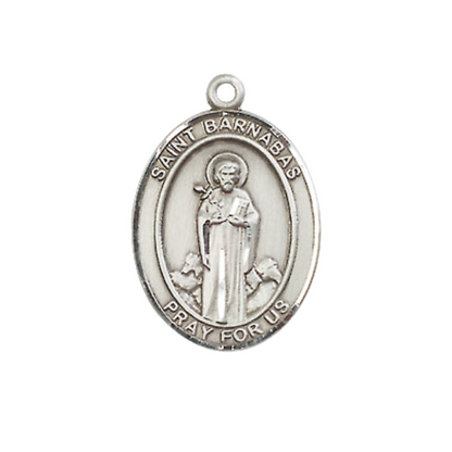 Medium Men's .925 Sterling Silver Saint St. Barnabas Medal Pendant on 24 Inch Endless Rhodium Plated Heavy Curb Brass Chain, Catholic Religious Necklace - Made in USA- Deluxe Velvet Gift Box