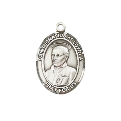 Everlasting Light Jewelry Medium Women's Pewter Saint Ignatius of Loyola Pendant Necklace on 18-inch Rhodium-Plated Lite Curb Brass Chain – Patron Saint of Soldiers – Velvet Gift Box Included