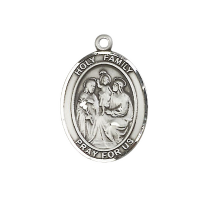 .925 Sterling Silver Holy Family Medal Pendant on 18 Inch Rhodium Plated Lite Curb Brass Chain with Lobster Claw Clasp, Catholic Religious Necklace - Made in USA- Prayer Card Included