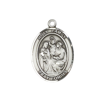 Everlasting Light Jewelry Medium Men's Pewter Holy Family Medal Pendant on 24 Inch Endless Rhodium Plated Heavy Curb Brass Chain, Catholic Religious Necklace - Made in USA- Deluxe Velvet Gift Box