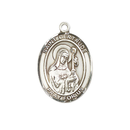 Everlasting Light Jewelry Medium Women's Pewter Saint St. Gertrude of Nivelles Pendant Necklace on 18- inch Rhodium- Plated Lite Curb Brass Chain – Patron Saint St. of Accommodations & Cats, Catholic Medal – Velvet Gift Box Included