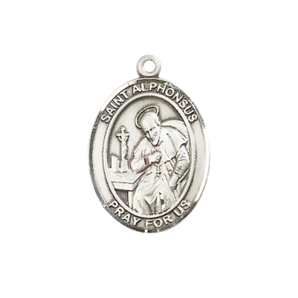 Everlasting Light Jewelry Medium Women's Pewter Saint St. Alphonsus Pendant Necklace on 18- inch Rhodium- Plated Lite Curb Brass Chain – Patron Saint St. of Confessors/Theologians, Catholic Medal – Velvet Gift Box Included