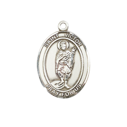 Medium Women's .925 Sterling Silver Saint St. Victor of Marseilles Pendant Necklace on 18 Inch Rhodium Plated Lite Curb Brass Chain – Patron Saint St. of Lightning and Millers, Catholic Medal – Velvet Gift Box Included