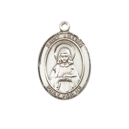 Everlasting Light Jewelry Medium Women's Pewter Saint St. Lillian Pendant Necklace on 18- inch Rhodium- Plated Lite Curb Brass Chain – Patron Saint St. of Those Named Lillian, Catholic Medal – Velvet Gift Box Included