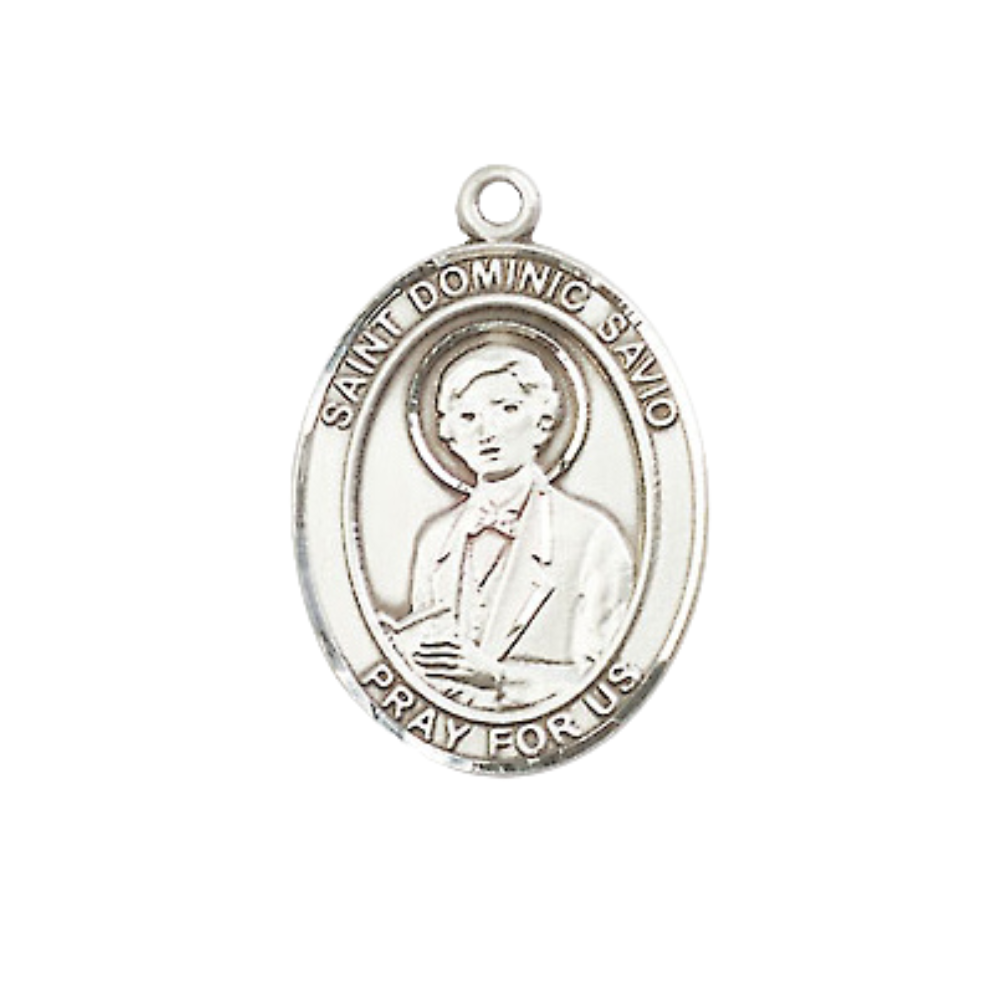 Everlasting Light Jewelry Medium Women's .925 Sterling Silver Saint St. Dominic Savio Pendant Necklace on 18 Inch Rhodium- Plated Lite Curb Brass Chain – Patron Saint St. of Juvenile Delinquents, Catholic Medal – Velvet Gift Box Included