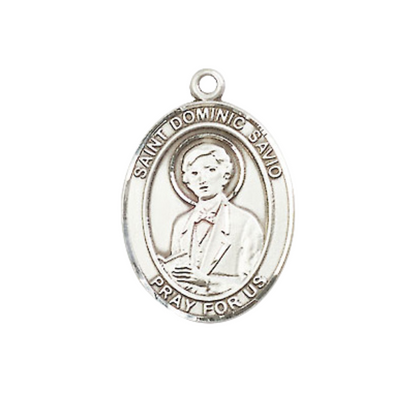 Everlasting Light Jewelry Medium Women's Pewter Saint St. Dominic Savio Medal Pendant on 18 Inch Rhodium Plated Lite Curb Brass Chain w/Lobster Claw clasp, Made in USA, Catholic Medal - Deluxe Velvet Gift Box