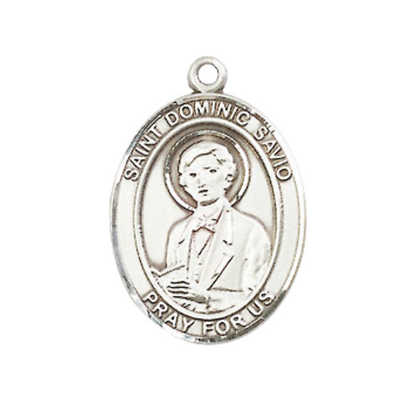 Everlasting Light Jewelry Medium Men's Pewter Saint St. Dominic Savio Medal Pendant on 24 Inch Endless Rhodium Plated Heavy Curb Brass Chain, Catholic Religious Necklace - Made in USA- Deluxe Velvet Gift Box
