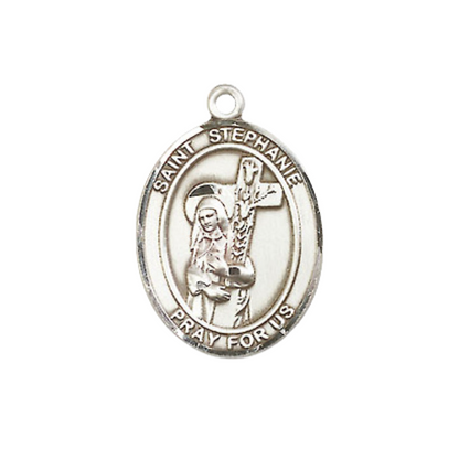 Everlasting Light Jewelry Medium Women's Pewter Saint St. ephanie Pendant Necklace on 18- inch Rhodium- Plated Lite Curb Brass Chain – Patron Saint St. of Those Named Stephanie, Catholic Medal – Velvet Gift Box Included