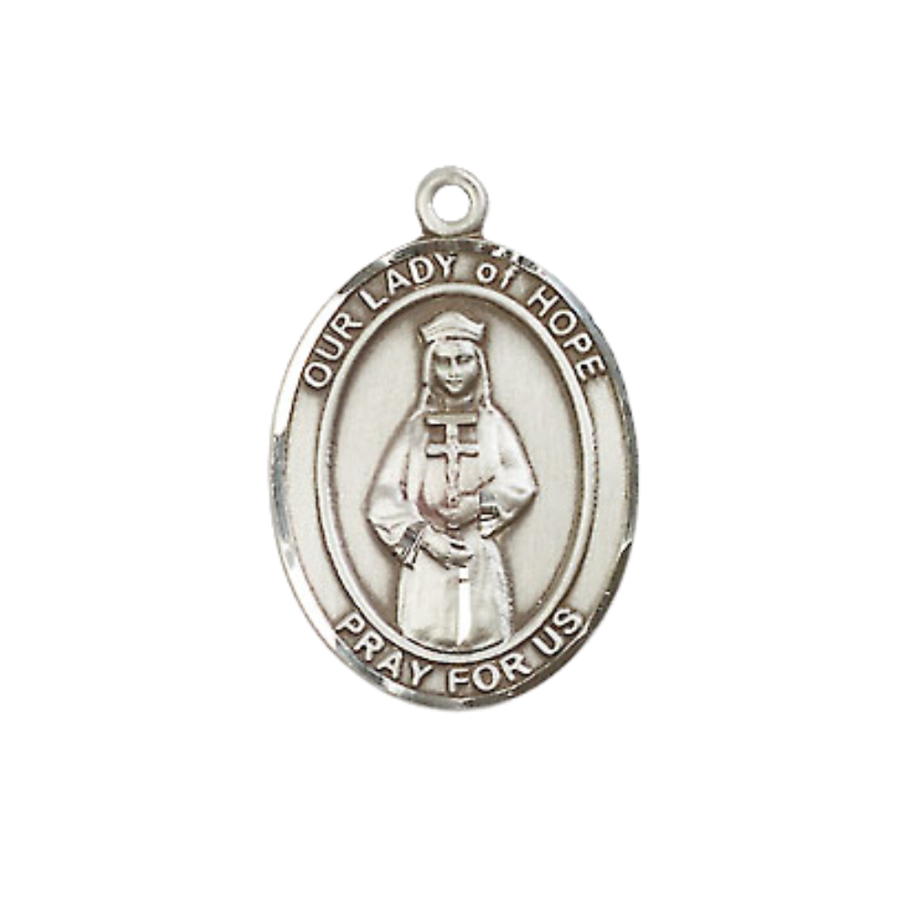 Everlasting Light Jewelry Medium Women's Pewter Our Lady of Hope Pendant Necklace on 18- inch Rhodium- Plated Lite Curb Brass Chain – Catholic Religious Medal – Velvet Gift Box Included