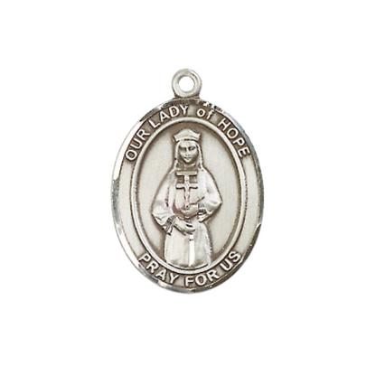 Everlasting Light Jewelry Medium Men's Pewter Our Lady of Hope Medal Pendant on 24 Inch Endless Rhodium Plated Heavy Curb Brass Chain, Catholic Religious Necklace - Made in USA- Deluxe Velvet Gift Box