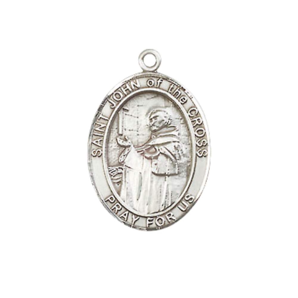 Everlasting Light Jewelry Medium Women's Pewter Saint St. John of the Cross Pendant Necklace on 18- inch Rhodium- Plated Lite Curb Brass Chain – Catholic Religious Medal – Velvet Gift Box Included